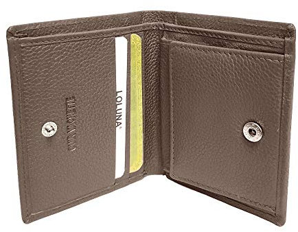 LOLUNA® Porte Monnaie Cuir véritable Compact et spacieux pour pièces, Billets et 2 Cartes bancaire, Homme et Femme Existe en Plusieurs Couleur (Taupe foncé)