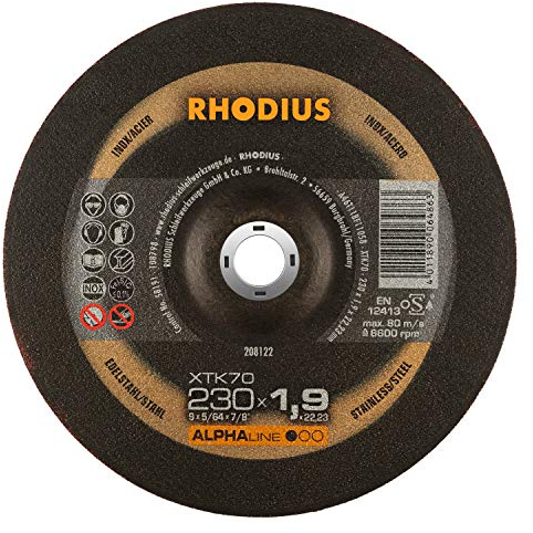 RHODIUS XTK70 | 25 Stück Ø 230 mm x 1,9 mm | Trennscheibe Metall | Extra dünn | für Winkelschleifer, Edelstahl, INOX, Stahl, Eisen, Hartmetall