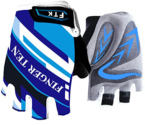 FINGER TEN Fahrradhandschuhe Kinder MTB Handschuhe Fahrrad Outdoor Bike Gel Halbfinger Sporthandschuhe Radhandschuhe Wert 1 Paar Blau M, für Sommer Freizeit Jungen Mädchen Alter 2-10 Jahre
