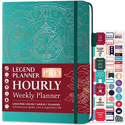 Legend Planner PRO Stundenplaner Edition - Deluxe Wochen & Tagesplaner mit Zeitfenstern. Zeitmanagement-Terminbuch Tagebuch für Arbeit & Privatleben, undatiert, A4, Hardcover (Viridiangrün Goldfolie)