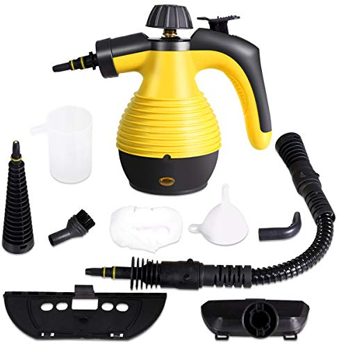 GOPLUS Dampfreiniger Handgerät, 1050W Handdampfreiniger, Aufheizzeit: 3 min., Dampfdruck: 3 bar, 350 ml Wassertank, bis zu 135℃, Steam Cleaner für Teppiche, Sofa, Glas & Auto, inkl. 9 Zubehörteile