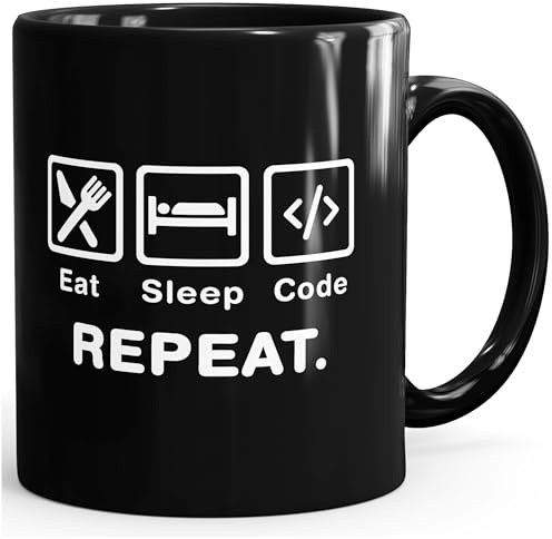 MoonWorks® Kaffee-Tasse mit Spruch Eat Sleep Repeat Mega Mix Bürotasse lustige Geschenke Kaffeebecher Schwarz Keramik-Tasse