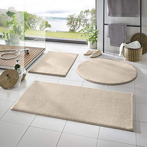 Taracarpet Badematte Fiona rutschfest waschbar Badezimmerteppich sehr weich und als Set kombinierbar Uni Creme 080x150 cm