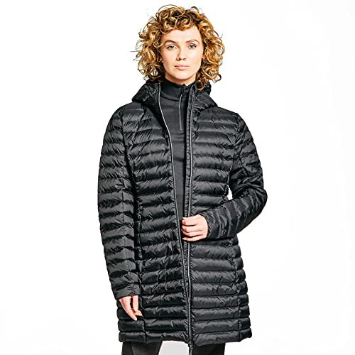Peter Storm Women's Long Down Jacket with Elastine Bound Hood and 2 Zipped Pockets, Water Repellent, Insulated & Lightweight Winter Coat (UK, Numeric, 14, Regular, Regular, Blacks)
