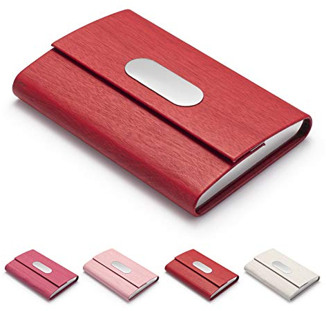 FACATH Porte-cartes de visite fin en cuir PU – Porte-cartes de visite – Porte-cartes de visite/carte d'identité/portefeuille pour homme et femme – Rouge