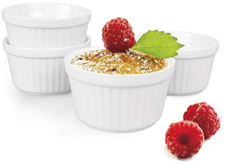 Lot de 4 ramequins blancs de 9 cm pour la cuisine, les ramequins à souffler, les ramakins pour la cuisine - 180 ml - Plat de cuisson pour la pâtisserie (blanc)