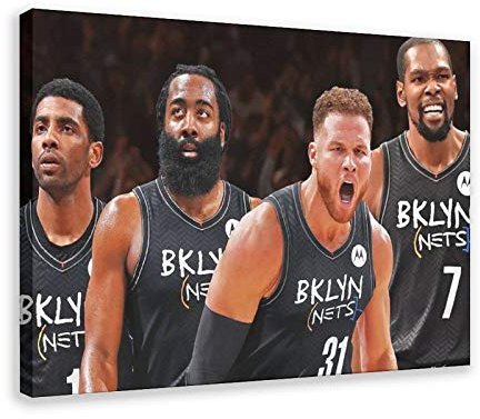 Kevin Durant, James Harden, Kyrie Irving Poster Nets American Basketball, 2 Leinwand-Wandkunst, Dekoration für Wohnzimmer, Heimdekoration, 60 x 90 cm, Rahmen