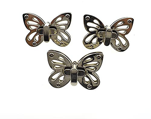HAHIYO Butterfly Twist Geldbörse Verschluss Drehschlösser Clip Verschluss Einfache Installation mit Online-Anleitung Bild für Brieftasche Aktentasche 4,8 cm Länge Metall Stabil Silber 3 Sets mit