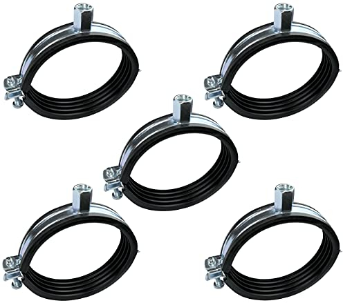 AERZETIX - C49873 - Lot de 5 Collier isophonique -support fixation avec joint - pour tuyau Ø 3'' - DIN EN 10111 - en acier zingué - à visser М8/M10