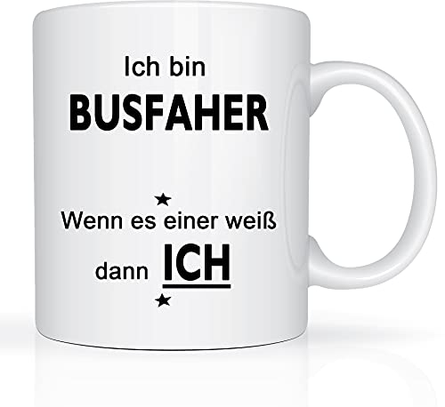 Print-Klex Berufstasse mit Busfahrer Motiv Bedruckt Busfahrer Tasse für Beruf Geschenk Kaffeebecher Geschenktasse Teetasse Arbeitstasse Arbeitsbecher mit Druck 330ml Beruf Tasse
