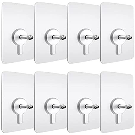 Clarmonde Adhesive Wall Screws Hanging Nails,8pcs Non-Trace No Drilling Transparent Nail Free Wall Hook for Kitchen Bathroom Storage Room Tile Wall (Nail 16mm,8pcs)