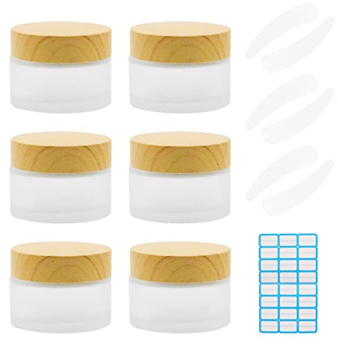 MEIYIDAY 6 Stück Glastiegel mit Bambusdeckel, 30ml Glas Leerdose klarer Tiegel, Cremedose Leer aus Mattglas Reise Kosmetik-Behälter für Lotion, Creme, Mini-Kerzen, Kosmetik,ätherische Öle