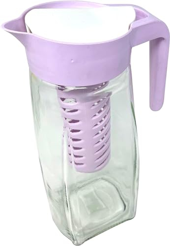HTUK® Carafe à eau en verre avec infuseur d'eau 1,5 l avec couvercle et fentes pour infuseur pour fruits et herbes Violet