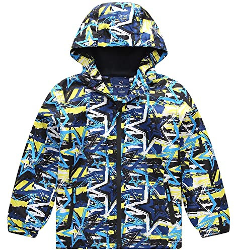 Fewlby Giacca Impermeabile con Cappuccio, Bambino Giacca a Vento Impermeabile con Cappuccio Cappotto Foderato in Pile Ragazzi Capispalla, 9-10 Anni