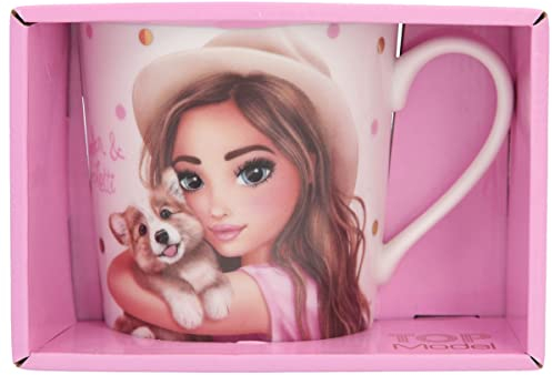 Depesche 12027 TOPModel Corgi - Tasse in Weiß mit Model- und Hunde-Motiv, Trinkbecher mit Henkel aus Porzellan, Füllmenge ca. 300 ml