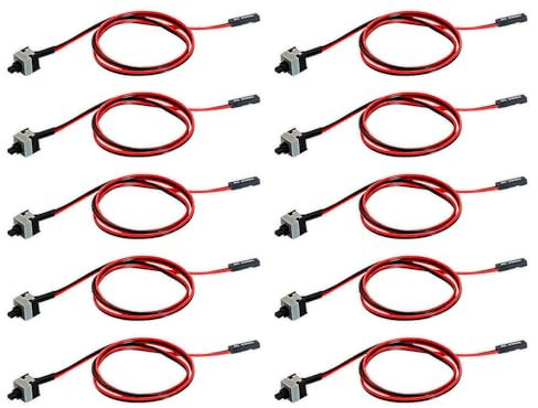 VISSQH 10Pcs 2-Pin PC Host Switch Cable Computer Reboot Power Wire 100cm Computer PC Reset SW Button Power On/Off ATX Computer Chassis Power Button Reset Button Motherboard Jumper Switch