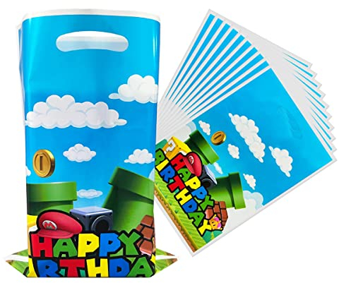 OULUN Sacchetti regalo per feste di compleanno per Mario Cartoon Game Party con manici, sacchetti regalo per caramelle (30 pezzi)