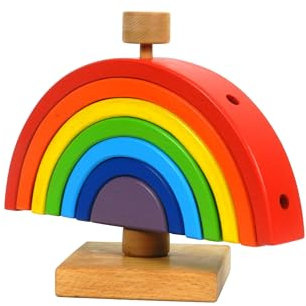 JamsoDesign Holz-Regenbogen mit Ständer I Buntes Stapelsteine Prinzip Holzspielzeug I Vielseitiges Stapelspiel zum freien Stapeln, Spielen & Stecken I ab 3 Jahre I 1 Set