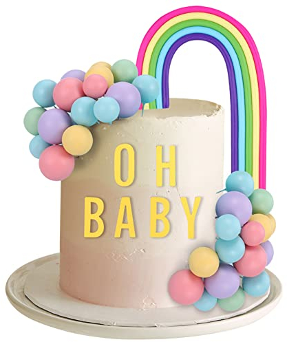 Heyu-Lotus 38 Stück Tortendeko Kugeln Bunte Schaum Ball Torten Topper mit Weiche Keramische Regenbogen Tortenstecker Acrylbuchstaben Kuchen Deko für DIY Hochzeit Geburtstag Mädchen Jungen