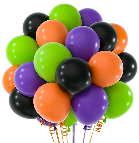 NEBURORA 60 teiliges Halloween Party Luftballon Set 12 Zoll Orange Schwarz Grün Lila Luftballons mit Bändern für Themen party Hintergrund Klassenzimmer Dekorationen, F2008-Ballons