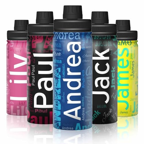 LLLGSH Personalisierte Aluminium Trinkflasche mit Name - Individuelle Sportflasche mit Gravur Namen Muster - Personalisierte Thermosflasche für Männer, Frauen, Mädchen, Jungen, Büro, Schule - 500ml