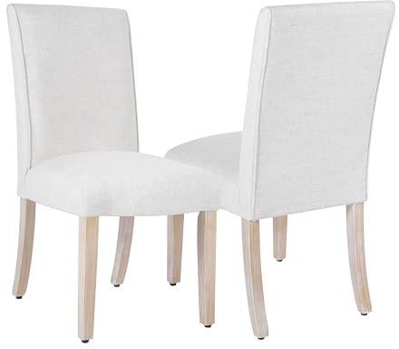 Homepop Scalloped Detail Dining Chair|Upholstered Parsons Dining Chairs |Decorative Home Furniture, Cream Textured Woven (Set of 2)