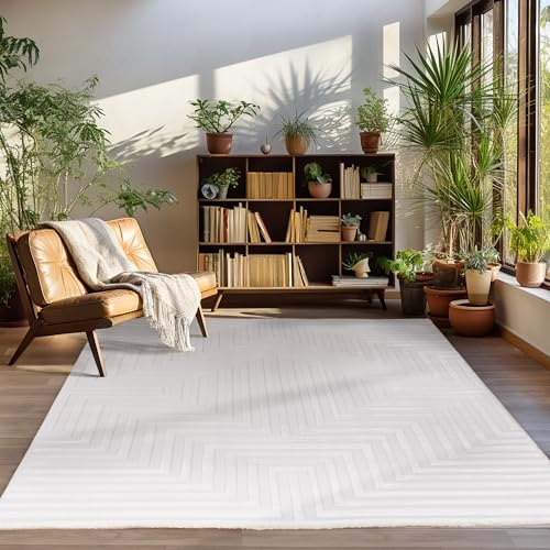 Carpettex Kurzflor Teppich Wohnzimmer 200x300 Creme Teppich Skandinavisch Stil Teppich 3D Effekt Teppich 200 x 290 cm - Waschbarer Teppich Schlafzimmer Küchenteppich Geometrisch Design Weich Flauschig