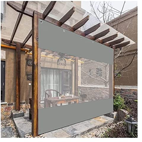 PHLEPS Klarer Planenvorhang für den Außenbereich, wasserdichte Plane, wetterbeständig, Trennvorhänge oben mit Tülle für Pavillon, Pergola, anpassbar (Farbe: Transparent, Größe: 2 x 5 m)