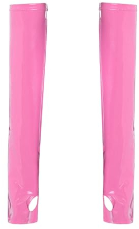 dPois Damen Wetlook Handstulpen Lang Fingerlos Handschuhe Lackleder Manchetten Cuffs Gothic Punk Zubehör Clubwear Rosa Einheitsgröße