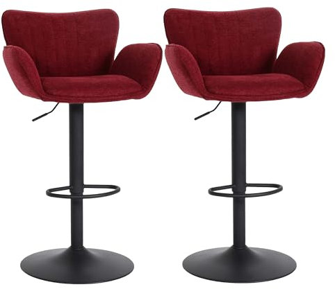 Mendler 2er-Set Barhocker HWC-M67, Barstuhl, mit Armlehne Fußablage drehbar Stoff/Textil Eisen FSC® - Bordeaux Fuß schwarz