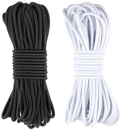 FYting 20M Gummikordel 3mm,Gummischnur,Gummiseil Elastisches, Trampolinseil, Sportspannseil, Winddichtes Seil, für Masken, Partyhüte, Camping, Schnürsenkel, Zelte, Rucksäcke (Schwarz+Weiß)