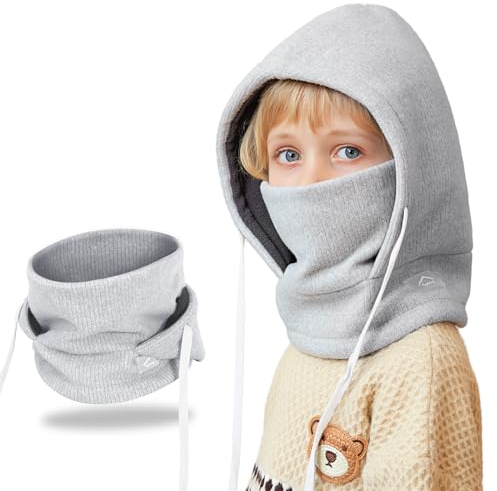 AYPOW Cagoule d'hiver Thermique pour Enfants 4-10Ans, Multifonction Coupe-Vent Réglable Masque de Ski, Bonnet Tricoté Polaire Chaude, Casquette Cache-Cou Tour de Cou écharpe Garçons Filles Plein Air