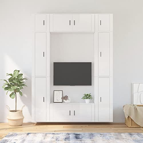 Festnight TV Lowboard Wohnwand TV Board Hängend Wohnzimmer Schrank Modern TV Schrank Set Hängeschrank Wandschrank Fernsehschrank Wandhängend Fernsehtisch Hochglanz-Weiß