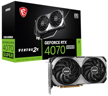 MSI Gaming RTX 4070 Super 12G Ventus 2X OC Graphics Card (NVIDIA RTX 4070 Super, 192-Bit, Boost Clock: 2520 MHz, 12GB GDRR6X 21 Gbps, HDMI/DP, Ada Lovelace Architecture)