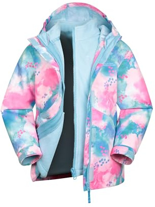 Mountain Warehouse Atom 3-in-1 wasserdichte Kinderjacke - Regenjacke mit versiegelten Nähten - abnehmbare Kapuze - Stretch-Bündchen, Mikrofleece Blau Kinder 164 DE (13 Jahre)