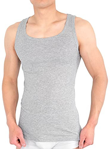 Canottiera intima da uomo (confezione da 4) traspirante grazie al 100% cotone – Canottiera da uomo a costine sottili (liscia) in bianco, nero e grigio (S-XXXL), grigio., S