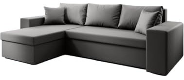 Luxusbetten24 Designer Sofa Denver mit Stauraum und Schlaffunktion | Bezug: Kunstleder | Farbe: Grau | Stellvariante: Links