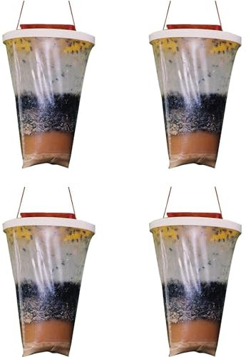 Fly Catcher, Fly Trap Hanging Fly Catcher for Outdoor&Indoor, Disposable Ranch Fly Trap Catcher Bag with Fly Bait,Fly Killer Repellent for Garden, Farm, Horse Barn,Non-Toxic (4Pack)