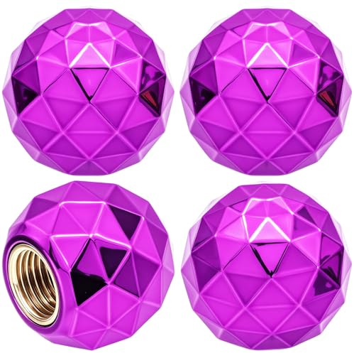 MEAJOO 4 x glitzernde Kugel-Ventilkappen, Luftkappen, mit Gummi-O-Ring, auslaufsichere Ventilkappen, passend für Autos, LKWs, Fahrräder, Motorräder, Fahrräder, Reifenkappen (lila)