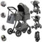 Kakbgee Kinderwagen 3 in 1, Buggy Mit Einem Klick Zusammenklappbarer, Tragbarer Kinderwagen Mit Autositz, Kombi Kinderwagen Mit Aluminiumrahmen für Neugeborene