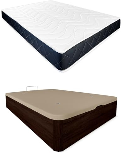 Somnia Descanso - Pack Colchón Viscoelástico Juno Reversible + Canapé Madera Abatible Gran Capacidad | Color Wengué 135 x 190