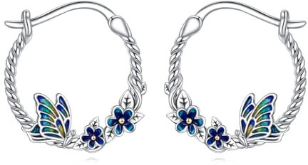 Schmetterlings Ohrringe für Damen - 925 Sterling Silber Huggie Creolen, Blumen Schmuck, Geschenke für Mutter und Tochter