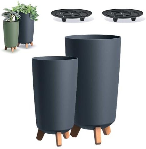 DIKEL 2X Pot de Fleurs Rond Gracia sur Pieds - Pot de Fleurs pour intérieur et extérieur - Pot de Fleurs - Pot de Fleurs pour Balcon - Pot décoratif - DGTL200 + DGTL240-239x239x445mm - Anthracite