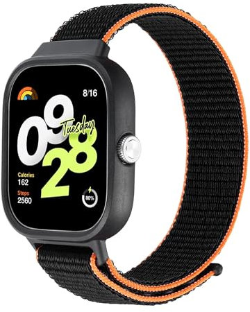SMYAOSI Nylon Correas con Blanda Funda Compatible con Xiaomi Redmi Watch 4 Smartwatch, Correa Elástica Deportiva de Trenzado Ajustable Correa para Xiaomi Redmi Watch 4 (Negro Naranja)
