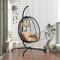 Gecheer Hängesessel Ei, Schaukelsessel mit Kissen, Korbsessel, Hängekorb Hängeschaukel, Taupe Poly Rattan & Stahl