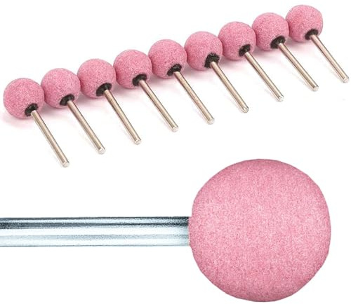 Fresas giratorias de cabeza de bola de 25 mm, 10 brocas de corindón cromado para lijar, pulir metal, tallar, diámetro de vástago de 6 mm, rosa