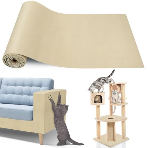 Fentar Kratzmatte Selbstklebend, 200x40cm Trimmbar Katzen Kratzmatte Wand, Verdickte Kratzteppich Katze, Kratzschutz Sofa Katze, DIY Mehrzwecks Katzenkratzmatte für Kratzwand Sofa Möbel (Khaki)