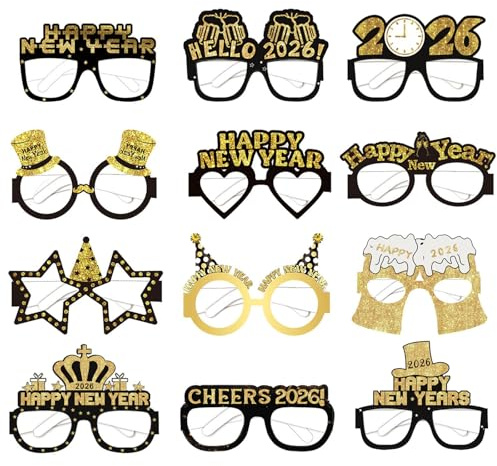 LMSHOWOWO 12PCS Happy New Year Eyeglasses, Novelty New Year Party Glasses, Fancy 2026 Paper Glasses, Funny Photo Booth Props, for Costume New Years Eve Party Decorations