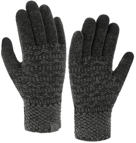 Bequemer Laden Touchscreen Handschuhe Damen Winter Warm Chenille Winterhandschuhe Strickhandschuhe mit Elastisch Manschette Frauen Geschenk, Dunkelgrau