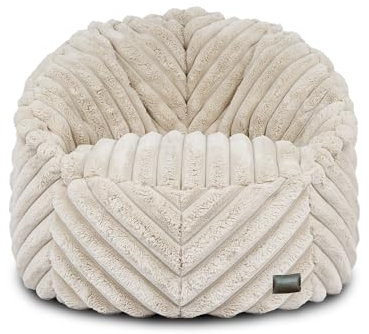 rucomfy Beanbags Ribbed Fur Zen Bean Bag Chair - Soft Luxury Fabric - Adult Beanbag Lounger Seat with Filling Included - Home Furniture Armchair - D85 x H75 x W90cm (Linen)